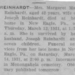 Margaret Mae Gibson Reinhardt Death Notice, 1931 Margaret_May_Reinhardt_DN