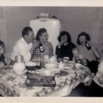 Peggy Devigne, Patsy and Mary Moffit Caruso, their daughter Barbara, Fran, Henri and Patricia Devigne, ca. 1952