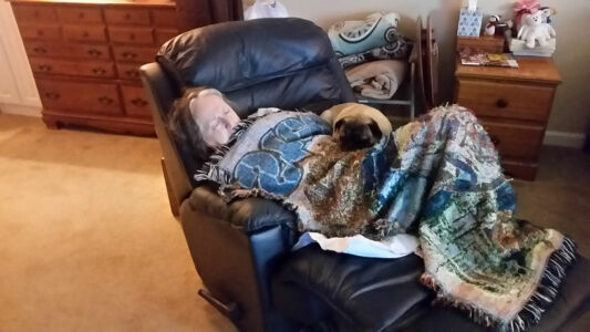 Tobey on his "Granny Bed"